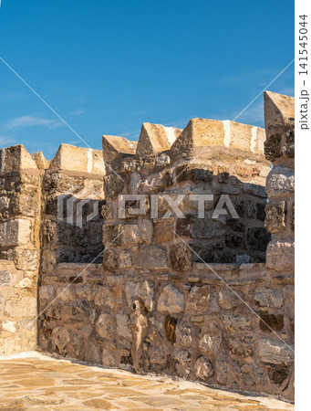 Medieval stone battlements overlooking sea bay in Marmaris Turkey Medieval stone battlements overlooking sea bay in Marmaris Turkey 141545044