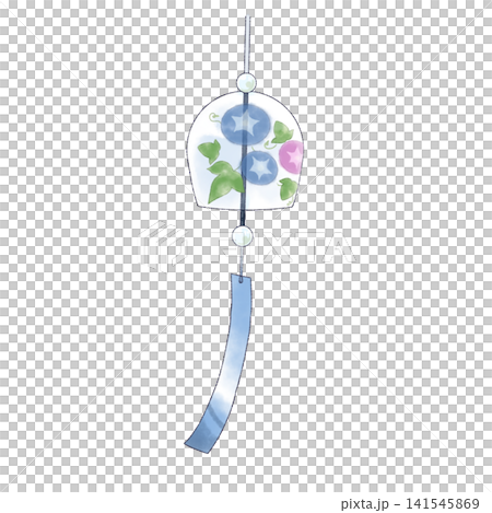 Watercolor-style morning glory pattern glass wind chime illustration Watercolor-style morning glory pattern glass wind chime illustration 141545869