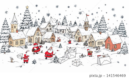 Santa claus collecting letters in winter village Santa claus collecting letters in winter village 141546469