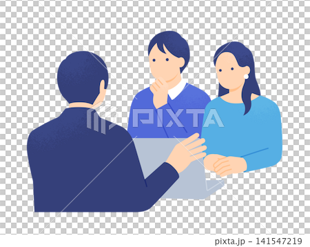 圖:一對夫婦(上半身)正全神貫注地聽房地產經紀人講解,同時看著電腦螢幕。 圖:一對夫婦(上半身)正全神貫注地聽房地產經紀人講解,同時看著電腦螢幕。 141547219