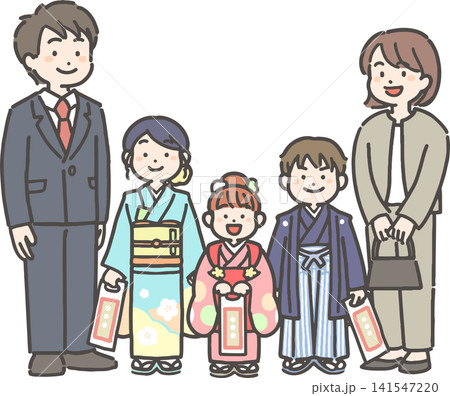 七五三で袴や振袖を着た家族 七五三で袴や振袖を着た家族 141547220