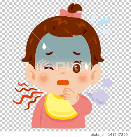 喉が痛くて咳き込む女の子の赤ちゃん　上半身イラスト 141547299