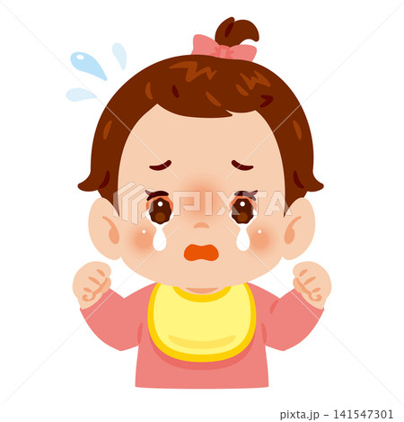 目が充血して涙目の女の子の赤ちゃん 上半身イラス 目が充血して涙目の女の子の赤ちゃん 上半身イラス 141547301
