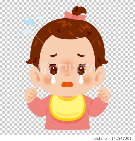 目が充血して涙目の女の子の赤ちゃん 上半身イラス 目が充血して涙目の女の子の赤ちゃん 上半身イラス 141547301