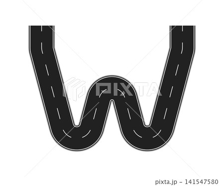 Letter W shaped as winding asphalt highway road with lane markings. City path alphabet font character, urban car way typeface, English route abc for travel, education, transportation for kids learning Letter W shaped as winding asphalt highway road with lane markings. City path alphabet font character, urban car way typeface, English route abc for travel, education, transportation for kids learning 141547580