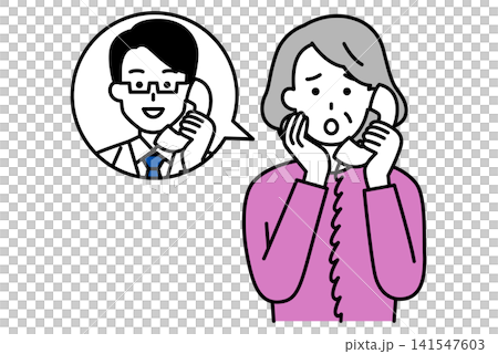 一位老婦人透過電話諮詢醫生。 141547603