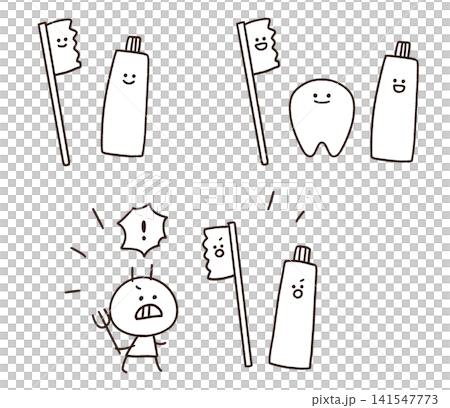 牙刷和牙膏的卡通插圖 牙刷和牙膏的卡通插圖 141547773