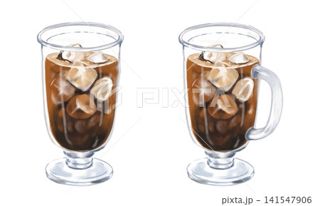 ガラスカップのアイスコーヒーセット（水彩） 141547906