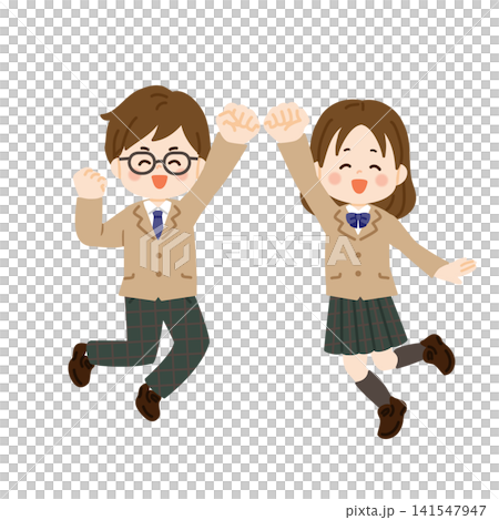 A student in a blazer uniform makes a victory pose. A student in a blazer uniform makes a victory pose. 141547947