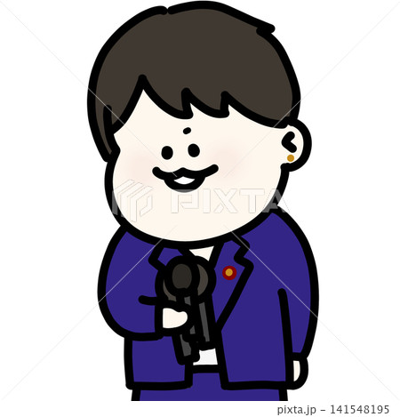 マイクに向かって記者会見や演説を行う女性政治家のイラスト（背景透過） 141548195