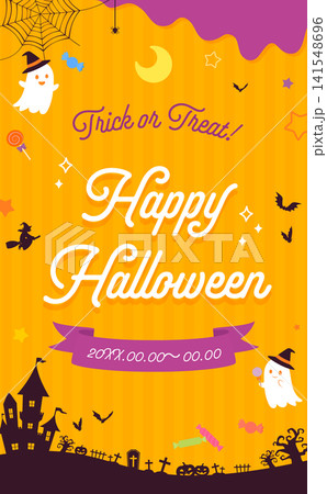 ハロウィンのかわいいオレンジ色テンプレート1_縦 141548696