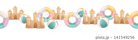 A vector seamless border featuring beach toys A vector seamless border featuring beach toys 141549256