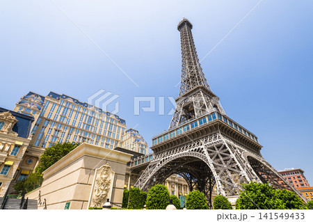 Beautiful view of the Eiffel Tower at Parisian Macao is a casino resort on the Cotai Strip in Macau, China, owned by Las Vegas Sands. 141549433