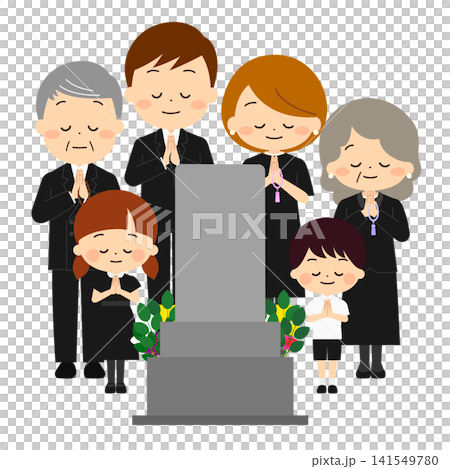 Family in mourning dress to visit the grave Family in mourning dress to visit the grave 141549780