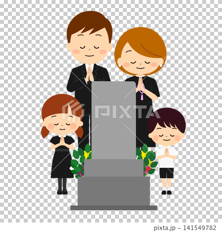Family in mourning dress to visit the grave Family in mourning dress to visit the grave 141549782