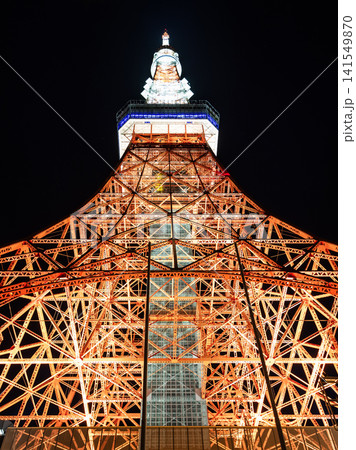 Night view of the Tokyo Tower in Minato, Tokyo, Japan. It is a lattice tower inspired by the Eiffel Tower. In Japan, the second-tallest tower is after Tokyo Skytree. 141549870