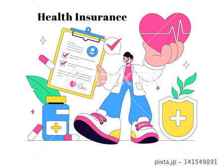 Health Insurance Vector Illustration Featuring Medical Coverage, Healthcare Protection, Patient Care, Insurance Services, and Wellness Support 141549891