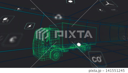 Displaying neon green wireframe rig centered in grid tunnel, showing glowing node and HUD icons Displaying neon green wireframe rig centered in grid tunnel, showing glowing node and HUD icons 141551245
