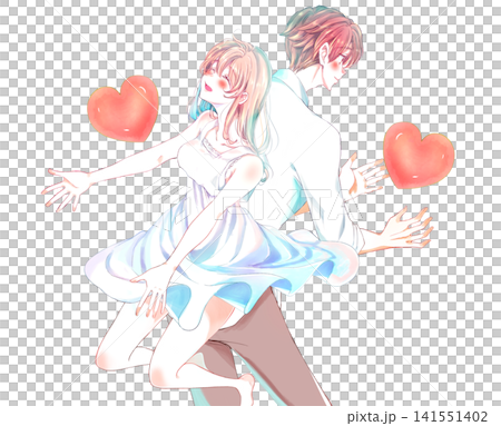 A man and woman with outstretched arms and a heart shape; love; back to back A man and woman with outstretched arms and a heart shape; love; back to back 141551402