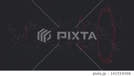 Pulsing abstract horizontal particle wave flowing in digital space, with maroon gear and streaks Pulsing abstract horizontal particle wave flowing in digital space, with maroon gear and streaks 141554508