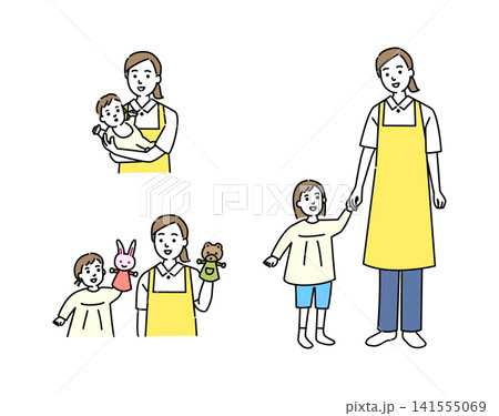 乳幼児と若い保育士の女性 141555069