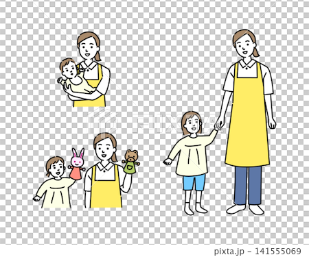 乳幼児と若い保育士の女性 141555069