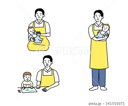 乳幼児と若い保育士の男性 乳幼児と若い保育士の男性 141555071