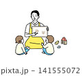 子供に絵を見せる若い保育士の男性 141555072