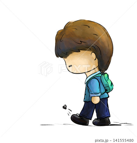 Boring young boy walking and kicking stone isolated illustration Boring young boy walking and kicking stone isolated illustration 141555480