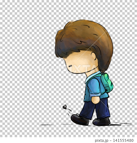 Boring young boy walking and kicking stone isolated illustration Boring young boy walking and kicking stone isolated illustration 141555480