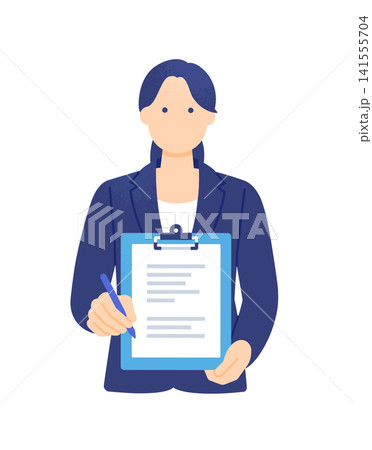査定結果や契約内容を説明する不動産営業の女性 上半身のイラスト素材 査定結果や契約内容を説明する不動産営業の女性 上半身のイラスト素材 141555704