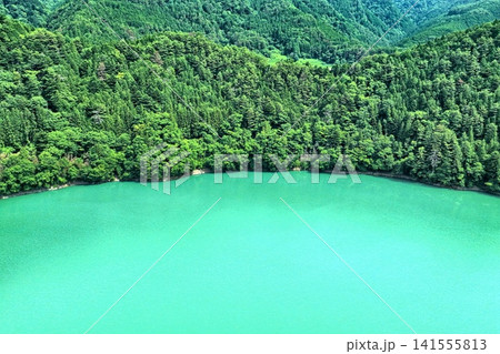 静岡県静岡市・井川ダム周辺の湖面と森林を捉えた空撮写真 静岡県静岡市・井川ダム周辺の湖面と森林を捉えた空撮写真 141555813