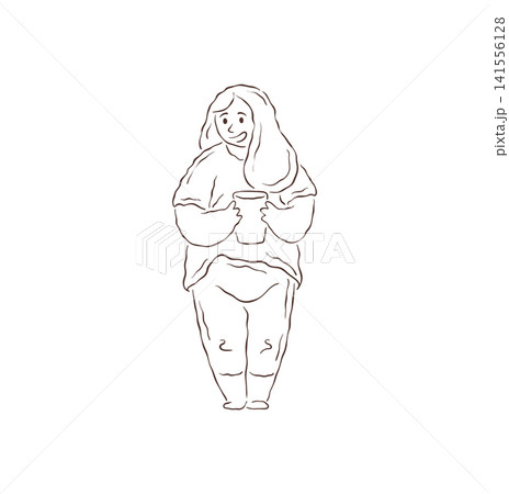 A Charming Woman With Long Hair Holding A Warm Drink Vector Illustration A Charming Woman With Long Hair Holding A Warm Drink Vector Illustration 141556128