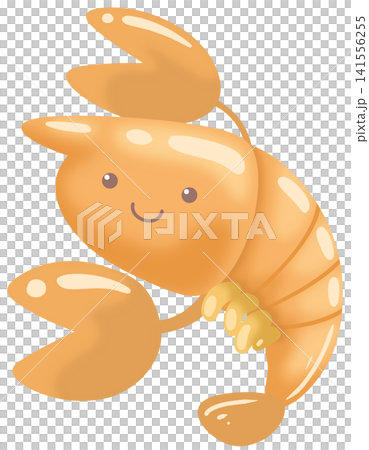 Cute orange cartoon lobster swimming happily with big claws and smile Cute orange cartoon lobster swimming happily with big claws and smile 141556255