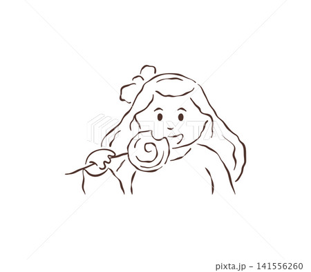 A Cute Little Girl With A Bow Eating A Swirl Lollipop Vector Illustration A Cute Little Girl With A Bow Eating A Swirl Lollipop Vector Illustration 141556260