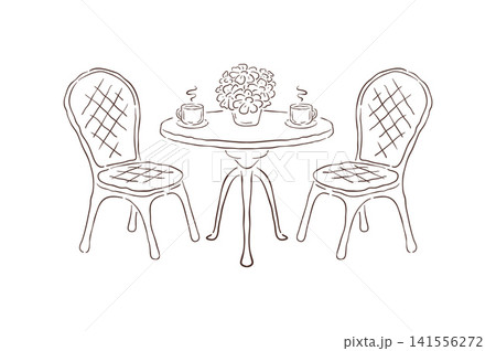 A Romantic French Cafe Table For Two With Coffee And Flowers Vector Illustration A Romantic French Cafe Table For Two With Coffee And Flowers Vector Illustration 141556272