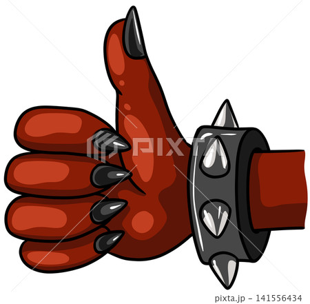 Red demon devil monster clawed hand with spikes bracelet giving thumbs up approval Red demon devil monster clawed hand with spikes bracelet giving thumbs up approval 141556434