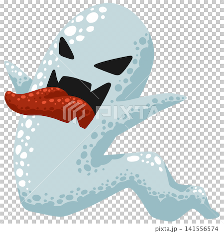 Creepy light blue ghost flying and sticking out red tongue for Halloween party Creepy light blue ghost flying and sticking out red tongue for Halloween party 141556574