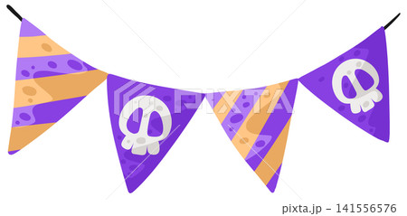 Halloween bunting garland with purple striped flags and skull print for party 141556576