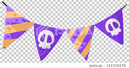Halloween bunting garland with purple striped flags and skull print for party 141556576