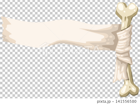 Ancient mummy cloth banner tied to skeleton bone for Halloween copy space Ancient mummy cloth banner tied to skeleton bone for Halloween copy space 141556580
