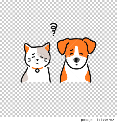 Simple vector icon illustrations of a dog and cat that are feeling unwell and listless. Simple vector icon illustrations of a dog and cat that are feeling unwell and listless. 141556762