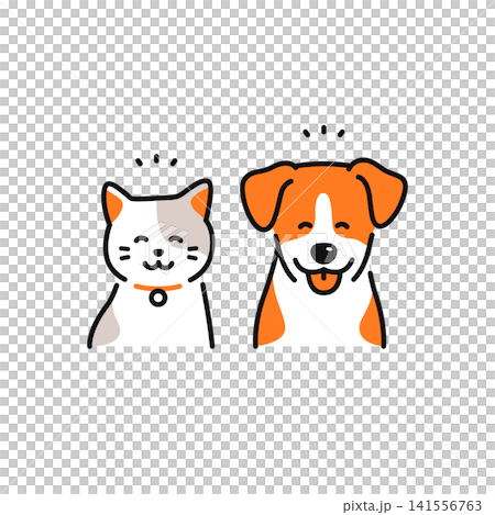 Simple vector icon illustrations of a smiling, happy dog and cat. Simple vector icon illustrations of a smiling, happy dog and cat. 141556763