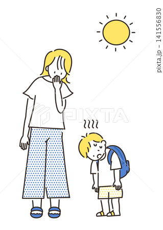 照り返しで熱中症になりそうな男の子と母親のイラスト 照り返しで熱中症になりそうな男の子と母親のイラスト 141556830