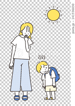 照り返しで熱中症になりそうな男の子と母親のイラスト 照り返しで熱中症になりそうな男の子と母親のイラスト 141556830