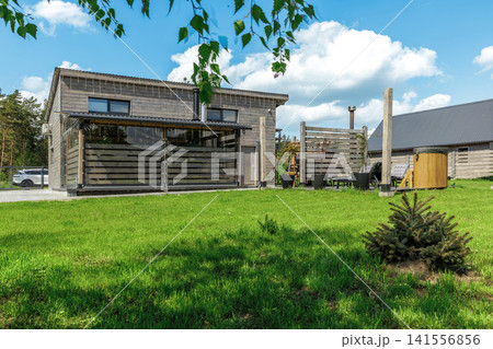 Country House Backyard with Covered Terrace and Spa Area Country House Backyard with Covered Terrace and Spa Area 141556856