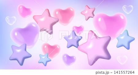 3d pink stars, cute glass hearts on soft gradient 3d pink stars, cute glass hearts on soft gradient 141557264