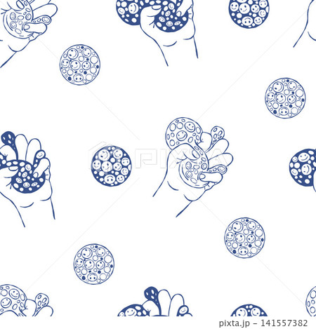 Sensory Stress Ball Seamless Pattern. Squishy Gel Toy with Smile Emotion in Human Hand on White Background. Blue Line Vector illustration. Anti Stress Calming Tool Ornament for Kids Attention Autism Sensory Stress Ball Seamless Pattern. Squishy Gel Toy with Smile Emotion in Human Hand on White Background. Blue Line Vector illustration. Anti Stress Calming Tool Ornament for Kids Attention Autism 141557382