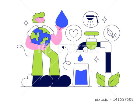 Water Stewardship Illustration Featuring Sustainable Resource Management, Conservation Practices Environmental, Ecosystem Care, and Green Living Water Stewardship Illustration Featuring Sustainable Resource Management, Conservation Practices Environmental, Ecosystem Care, and Green Living 141557509