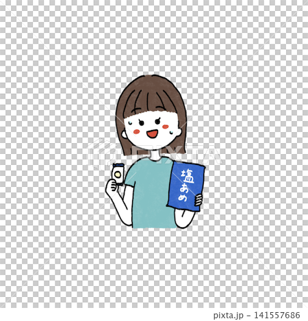 一幅女孩透過吃鹹糖補充鹽分的插圖。 一幅女孩透過吃鹹糖補充鹽分的插圖。 141557686